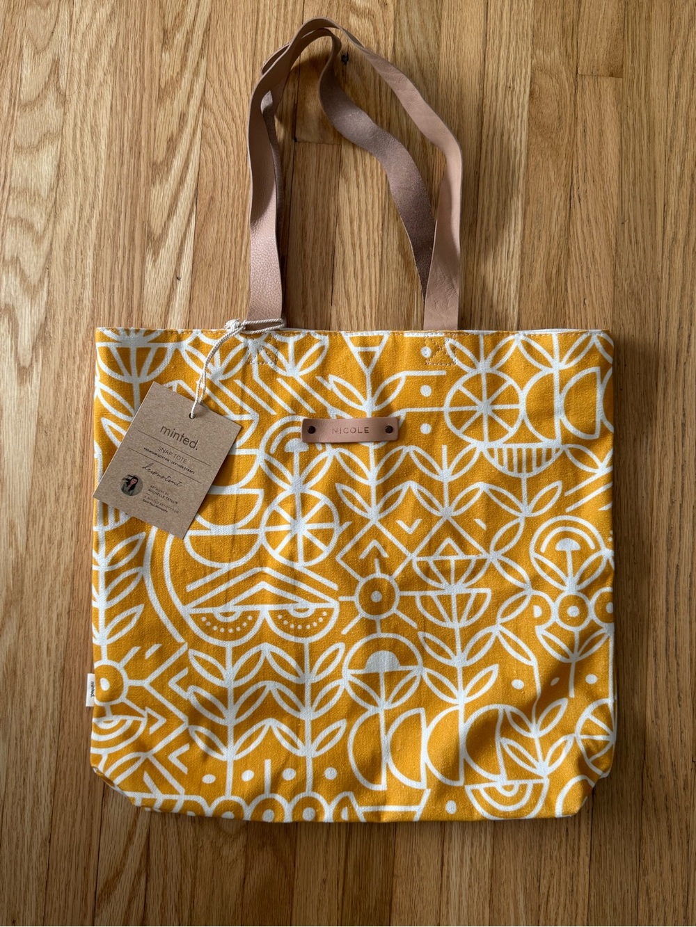Minted Snap Tote Premium Cotton with Leather Straps - Personalized Nicole